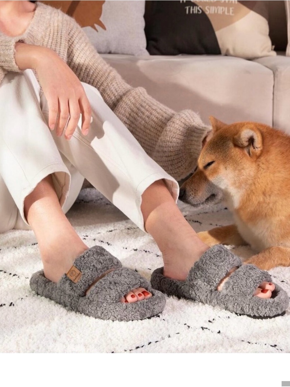 Cozy Women's Grey Sherpa Slide Slippers